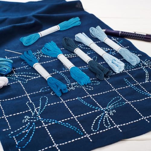 FREEBLOSS 300 Yards Sashiko Thread 6 Skeins 100% Cotton Cord Navy Blue Japanese Embroidery Sashiko Threads for Hand Sewing Thick Sashiko Thread for Japanese Embroidery Supplies Embroidery Floss - color: Blue