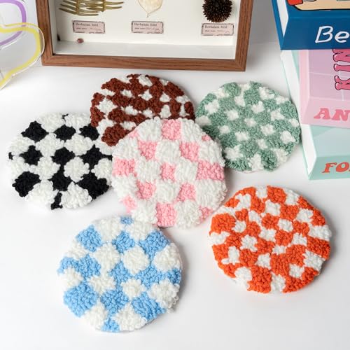 WATINC Punch Needle Coaster Kit - DIY Craft for Beginners, Checkerboard - color: Checkerboard