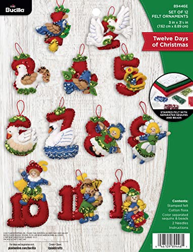 Bucilla Felt Applique 12 Piece Ornament Making Kit, Twelve Days of Christmas, Perfect for DIY Arts and Crafts, 89446E
