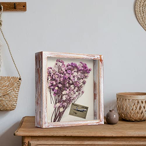 TJ.MOREE Shadow Box 12 x 12 Display Case Wood Picture Frame White Pink - color: White Pink, size: 12x12