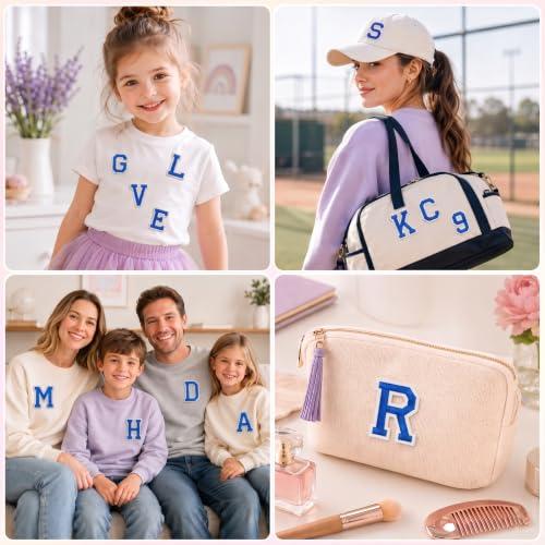 Jongdari Iron On Letters and Numbers Patches for Clothing, 2" Embroidery Alphabet Letterman Jacket Patche A-Z & 0-9 Applique for Backpack & Fabric (Blue 78pcs) - color: Blue, size: 52 Letters + 20 Numbers + 6 Patches