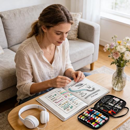 Nichalous Embroidery Stitch Book Kits, Portable All Scenario Embroidery Stitch Book with Fabric Pages, Perfect for Beginners and Craft Lovers, Unique Handmade Gift (A)