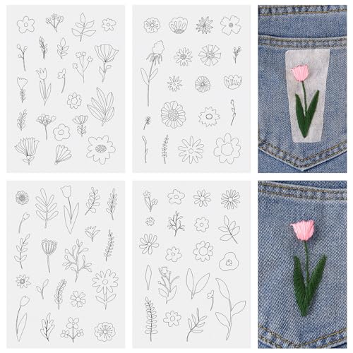 Magibeads 80Pcs Flower Leaf Water Soluble Stabilizer for Embroidery Floral Patterns Adhesive Stick and Stitch Embroidery Transfer Paper for Hand Sewing Beginners - color: Flower & Leaf