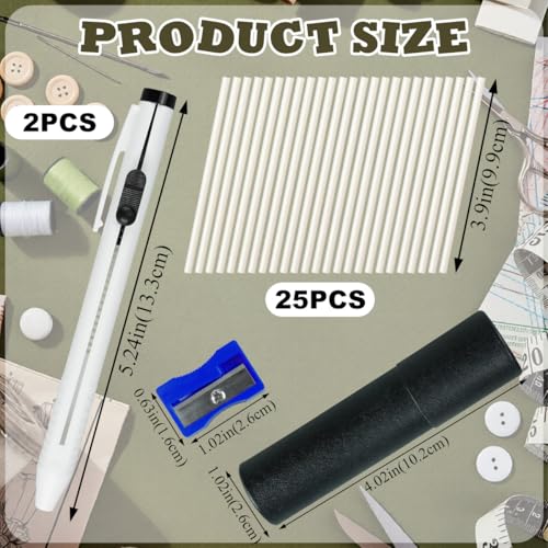 Chalk Pencil Refillable Cartridge Set Sewing Chalk Pen Heat Erasable Fabric Markers for Quilting Sewing Marking Fabric Patterns