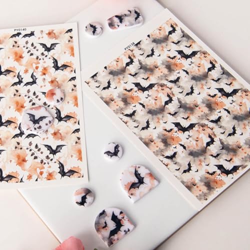 KABAKE Polymer Clay Transfer Paper 4 PCS Colorful Flowers Water Soluble Transfer Sheet for Earrings Jewelry Making - color: Watercolor Bat