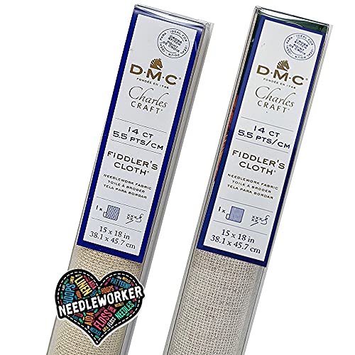 Fiddlers Aida Cloth Set - 14 ct. Oatmeal & Lite Oatmeal, 15 x 18 in. Plus Needleworker Sticker