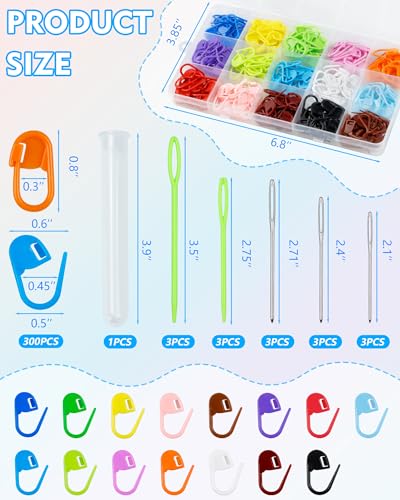FIVEIZERO 220/900 Pieces Stitch Markers,with 15 Pcs Large Eye Blunt Sewing Needles,Colorful Crochet Stitchs Markers for Knitting Stitch Locking Clips Crochet Pins with Storage Box - size: 220PCS
