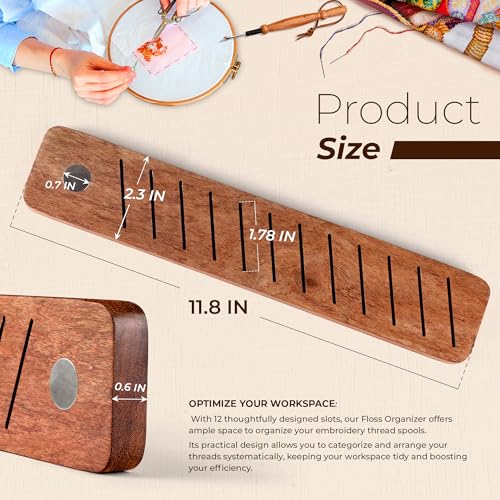 Savina Hardwood Bobbin Rack Organizer, 12-Slot Magnetic Spool Holder for Embroidery Floss, Sewing Thread Boards, Cross Stitch Storage (Wooden Thread Organizer ONLY)