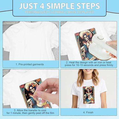 Dtf Transfers Ready to Press - 20 Pcs Tarot Skeleton Iron on Patches for T-Shirts, Gothic Halloween Skull Heat Transfer Design Vinyl Stickers, Iron on Decals for Women DIY Clothes - color: Tarot Skeleton