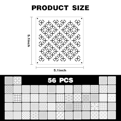 56 Piece Sashiko Stencil Kit 5.1 x 5.1 Inch PET Templates