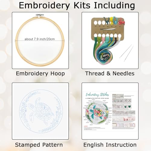 Louise Maelys Sea Turtle Embroidery Kit for Beginners - color: turtles
