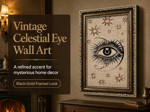 PZBPIUY Vintage Mystical Evil Eye Moon and Stars Framed Wall Art - color: Eyes, size: 16"L x 12"W