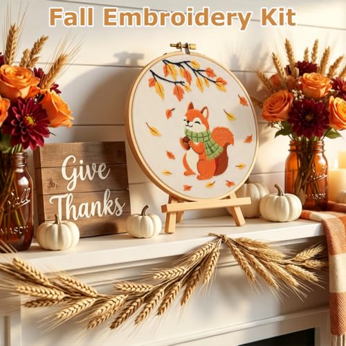 Louise Maelys Autumn Squirrel Embroidery Kit for Beginners Adults - color: Squirrel