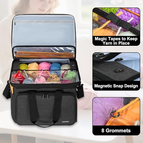 Teamoy Crochet Bag, Knitting Bag Yarn Storage Tote, Yarn Organizer, Black - color: Black