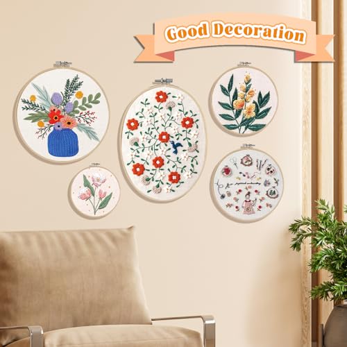 SNAIL GARDEN Round & Oval Bamboo Embroidery Hoop Set - with Screwdriver , 8 Sizes Embroidery Frame (3"-10") , Cross Stitch Hoops for Hand Embroidery, Craft Sewing & DIY Art Projects
