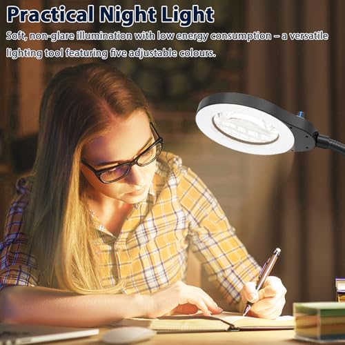 15X Magnifying Glass with Light and Stand, 5 Color Modes Stepless Dimmable LED Lighted Desk Lamp, 84 LED Magnifying Lamp Hands Free Flexible Gooseneck Magnifier for Repair Crafts Hobby Sewing - size: 15X MagnifyingA