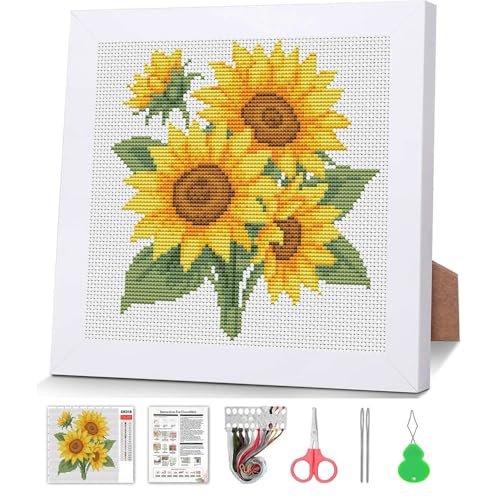 Sunflower Stamped Cross Stitch Kits for Adult Beginner with Wooden Frame - color: Sunflower Cross Stitch with Framed