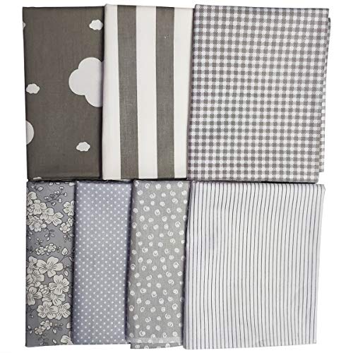 Misscrafts 7pcs Quilting Fabric 100% Cotton Craft Fabric Bundle Squares Grey Fat Quarters 18" x 22" for Patchwork DIY Sewing Scrapbooking - color: Grey Set