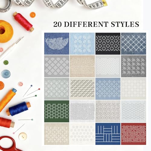 21 Pcs Plastic Sashiko Stencils Kit 8.3 x 5.9 Inch Geometric Sashiko Pattern Stabilizers and Needles Thread Tool Kit for Sewing Hand Quilting and Embroidery - size: 8.3 x 5.9 (21PCS)