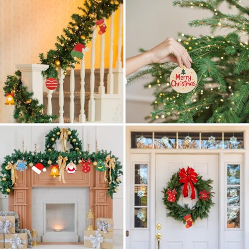 Christmas Craft Painting Kits, 48pcs Wooden Christmas Ornaments, Unfinished Paintable Blank Wood Slice with 8 Styles & Crafts Making Supplies, DIY Xmas Tree Decor Art Activity for Family Fun