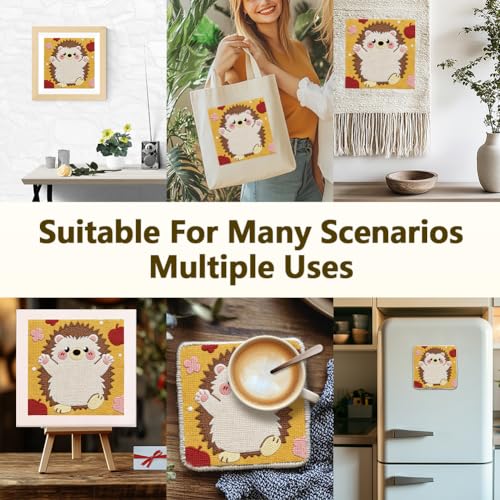 Doodlream Standing Hedgehog Needle Kit for Beginner, 9.4"x 9.4" Cute Animal Punch Stitching Craft Set, Color DIY Embroidery Starter with Printed Frame, Instruction, Threader, Yarn, Pinch Needle - color: Hedgehog