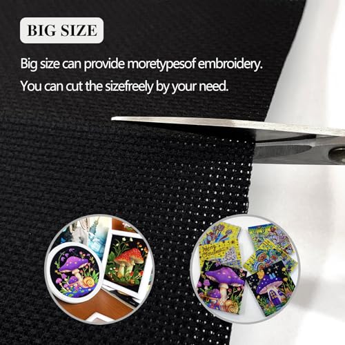 14CT Aida Cloth - 30x35 Inch Cross Stitch Fabric for Embroidery, Pre-Cut Needlework Material, Acid-Free, Durable Weave(Black) - color: Black