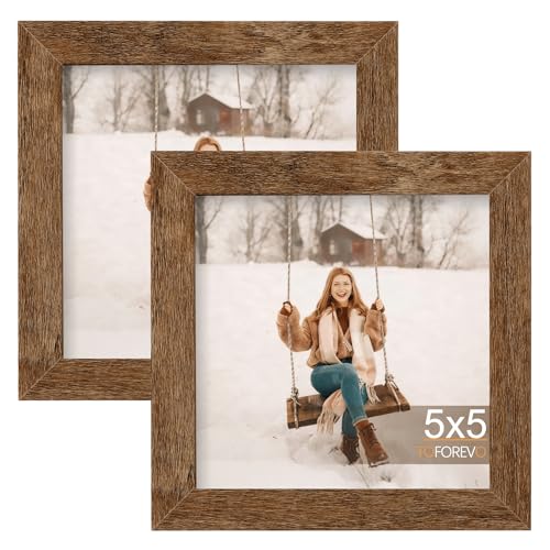 TOFOREVO 5x5 Picture Frames set of 2, Rustic Brown - color: Rustic Wood, size: 5x5