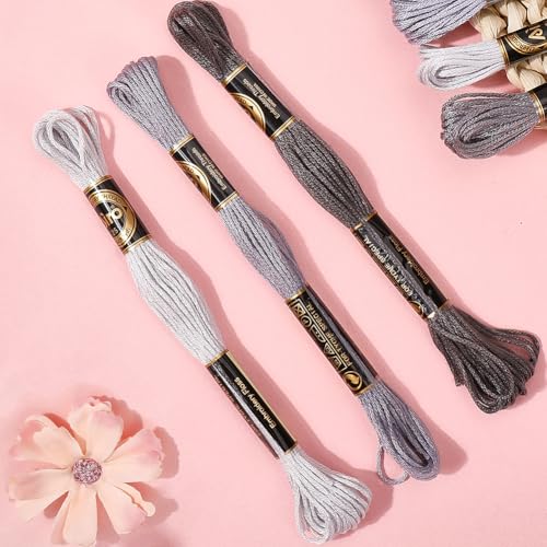 8 Skeins Grey Embroidery Cross Stitch Floss for Sewing Making - color: Grey, size: 70 Yards