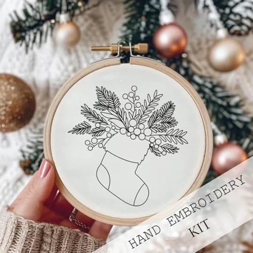 TINLOK Christmas Embroidery KIT,Adults DIY Handmade,Hand Embroidery Starter Kits with Stamped Embroidery Pattern,for Christmas Embroidery Kits for Adults Beginners Starter (E) - style: E
