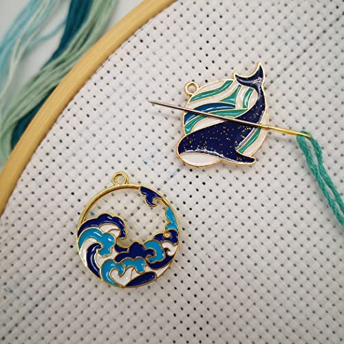2 Pieces Dolphins and Waves Needle Minder Magnetic for Cross Stitch Embroidery, Cute Ocean Series Needle Nanny, Needlework Accessories