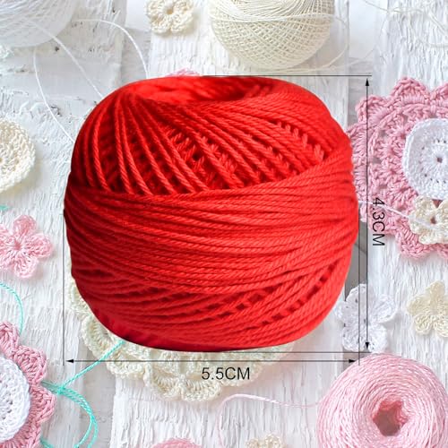 Soft 10 Pearl Cotton Crochet Thread in Balls,Size 3 Rainbow Classic Colors Crochet Thread for Crochet Hardanger Cross Stitch Needlepoint Hand Embroidery (Red) - color: Red