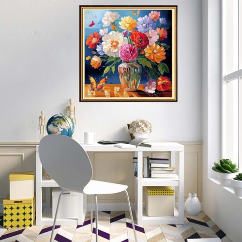 Redxing Counted Cross Stitch Kit for Beginners,Unprinted Needlepoint Kits for Beginners Cross Stitching Embroidery Kit 11CT Stitches kit-Flower vases 18x18 inch - color: KitsColor13