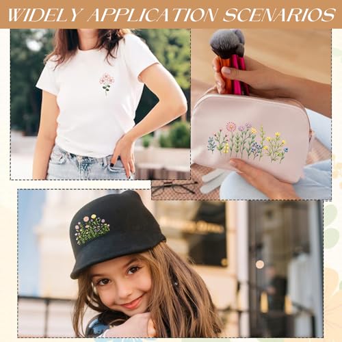 Water Soluble Embroidery Patterns Stabilizers, 3 Sheets 50 Pcs Floral Stick and Stitch Embroidery Papers Wash Away, Pre-Printed Boho Floral Pattern Transfers for Hand Sewing Lovers Beginners - size: Boho Floral
