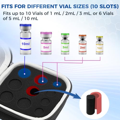 10 Slots Peptide Case for Fridge Vial Case 1ml 2ml 3ml 5ml 10ml Vials - color: Black-4×(1-3ml)+6*(1-10ml)