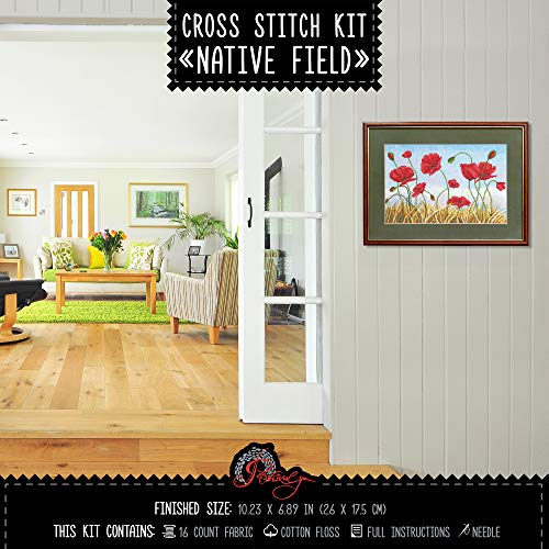 Povitrulya Native Fields Embroidery Kit with Poppy Flowers Counted Cross Stitch Pattern - color: Native Fields