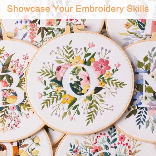 Harimau Letter Pattern O Embroidery Kit for Adult Beginners, Complete Starter Pack with 1 Hoop, Needles, Instruction Guide & Embroidery Stitch Video Tutorials - color: O