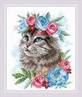 RIOLIS 2088 Cat in Flowers Counted Cross Stitch Kit 6 x 7 in - style: Cat in Flowers 2088