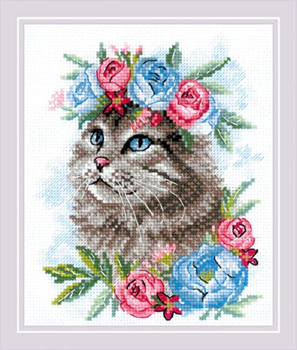 RIOLIS 2088 Cat in Flowers Counted Cross Stitch Kit 6 x 7 in - style: Cat in Flowers 2088