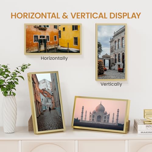 6x11 Aluminum Metal Picture Frame,Tempered Glass Gold Photo Frame 6x11 for Family Photo,Posters,Art,Document to Wall Mount Horizontally or Vertically - size: 6x11
