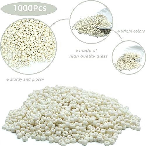 White Craft Glass Pony Beads for DIY Jewelry Making, 4mm 6/0 Colorful Bulk Beads for Bracelets, Necklaces, Rings and Earrings 1000 Pcs - color: White