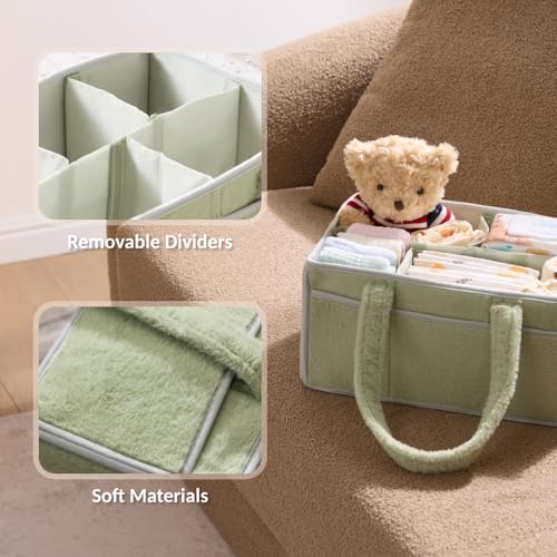 luxury little Soft Baby Diaper Caddy Organizer, Nursery Storage Basket with Removable Divider, Portable Baby Diapers Basket, Gifts for New Parent, Baby Shower (Green) - color: Green