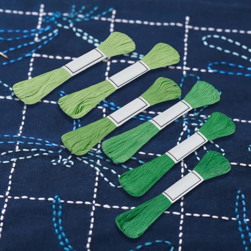 FREEBLOSS 6Pcs Sashiko Thread Sashiko Skein 6 * 50M Pure Cotton Embroidery Thread Japanese Sewing Threads Quilting & Embroidery Sewing Kit Supplies 6 Green Theme Colors - color: Light Green