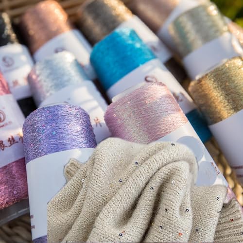 2 Balls Sequin Sparkle Lurex Yarn, Shining Glitter Metallic Knitting-in Accessory Yarn Thread for Knitting and Crochet Sweater Shawl 5000 Yards (1, Slight Blue) - color: Slight Blue