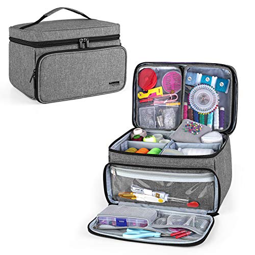 Luxja Sewing Storage Organizer with 2 Detachable Clear Pockets, Gray - color: Gray