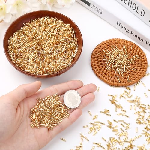 3000PC Gold Glass Bugle Beads 6MM Gold Tube Beads - color: gold