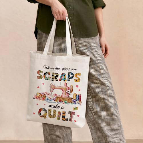 Cute Goose Crochet Canvas Tote Bag for Women - color: Quilting