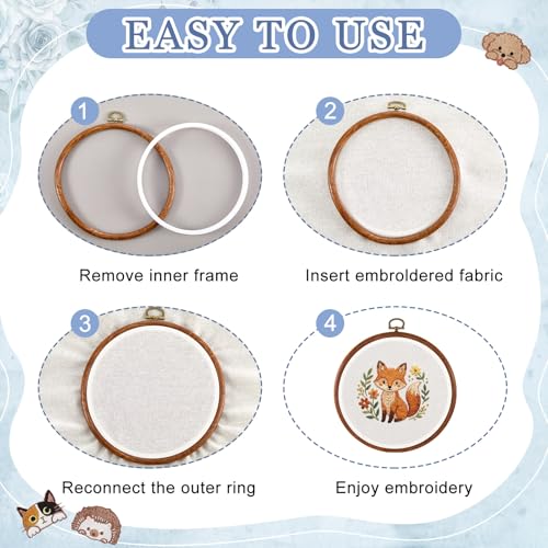 Tudomro 12 Pcs Decorative Embroidery Hoop with Fabric Set 6.7" Round Imitated Wood Cross Stitch Frame & 11.8" Blue Pre-Cut Cloth Squares for DIY Art Craft Sewing Hanging Ornament - color: Blue