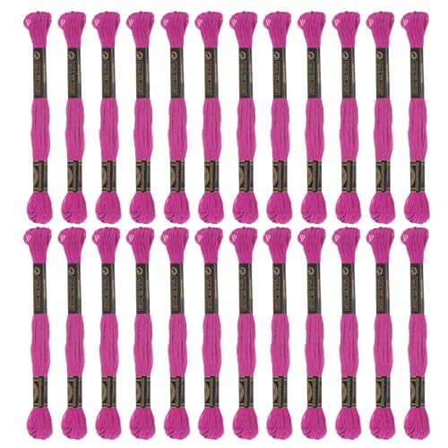 HARFINGTON 24 Skeins Embroidery Floss 8m Each Egyptian Long Fiber Cotton Cross Stitch Thread 26S/2x6 for Embroidery Projects Bracelet, Fuchsia - color: Fuchsia
