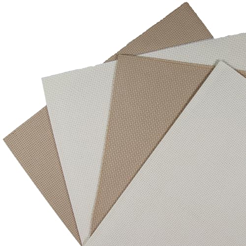 KCS 4 pc of 12" x 18" (30cmx45cm) 14CT Counted Cotton Aida Cloth Cross Stitch Fabric (Ecru+Khaki) - color: Ecru+khaki