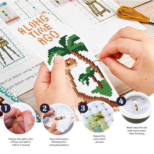 FREEBLOSS 6 Set Cross Stitch Bookmark Kit Cartoon Dinosaur Stamped Cross Stitch Kits for Beginners DIY Embroidery Bookmarks DIY Bookmark Kit for Adults Gift 6 * 20CM - style: Cartoon Dinosaur